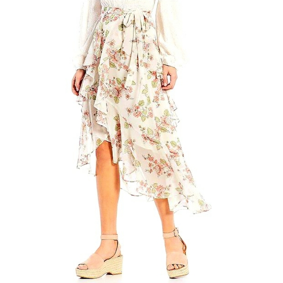 Chelsea & Violet Dresses & Skirts - Chelsea & Violet Floral Ruffle Wrap Midi Skirt L